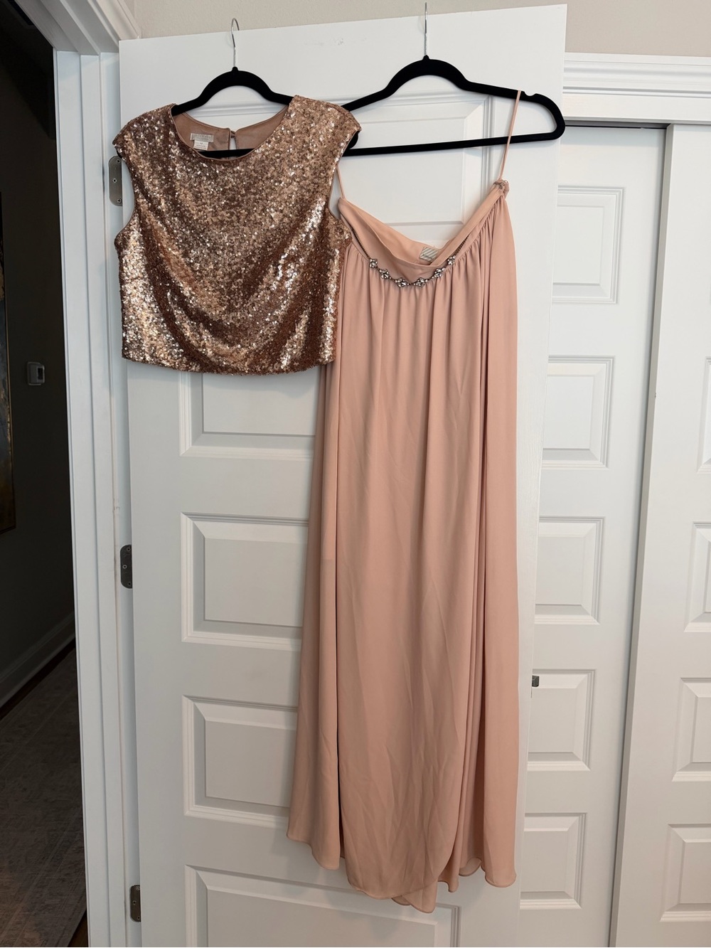 BHLDN Jenny Yoo Sequin Too and Blush Pink Maxi Skirt - Size M/10 - Fits like 6/8